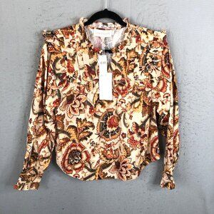 Love of the Label Anthropologie Top L  Orange Tan Fiona Floral Boho Feminine NEW